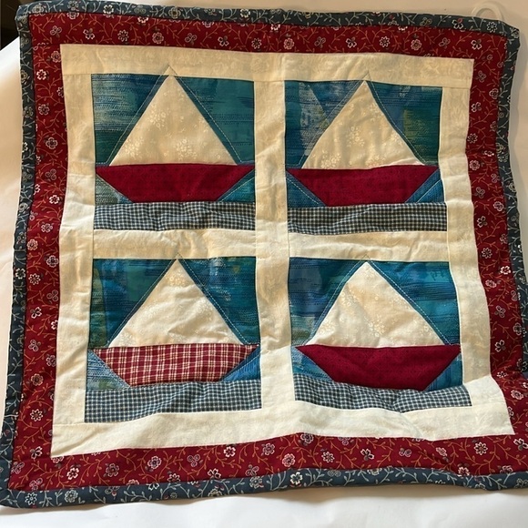 Patchwork Quilt Wall Hanging Sailboat Nautical 14.5” Square - Picture 5 of 6